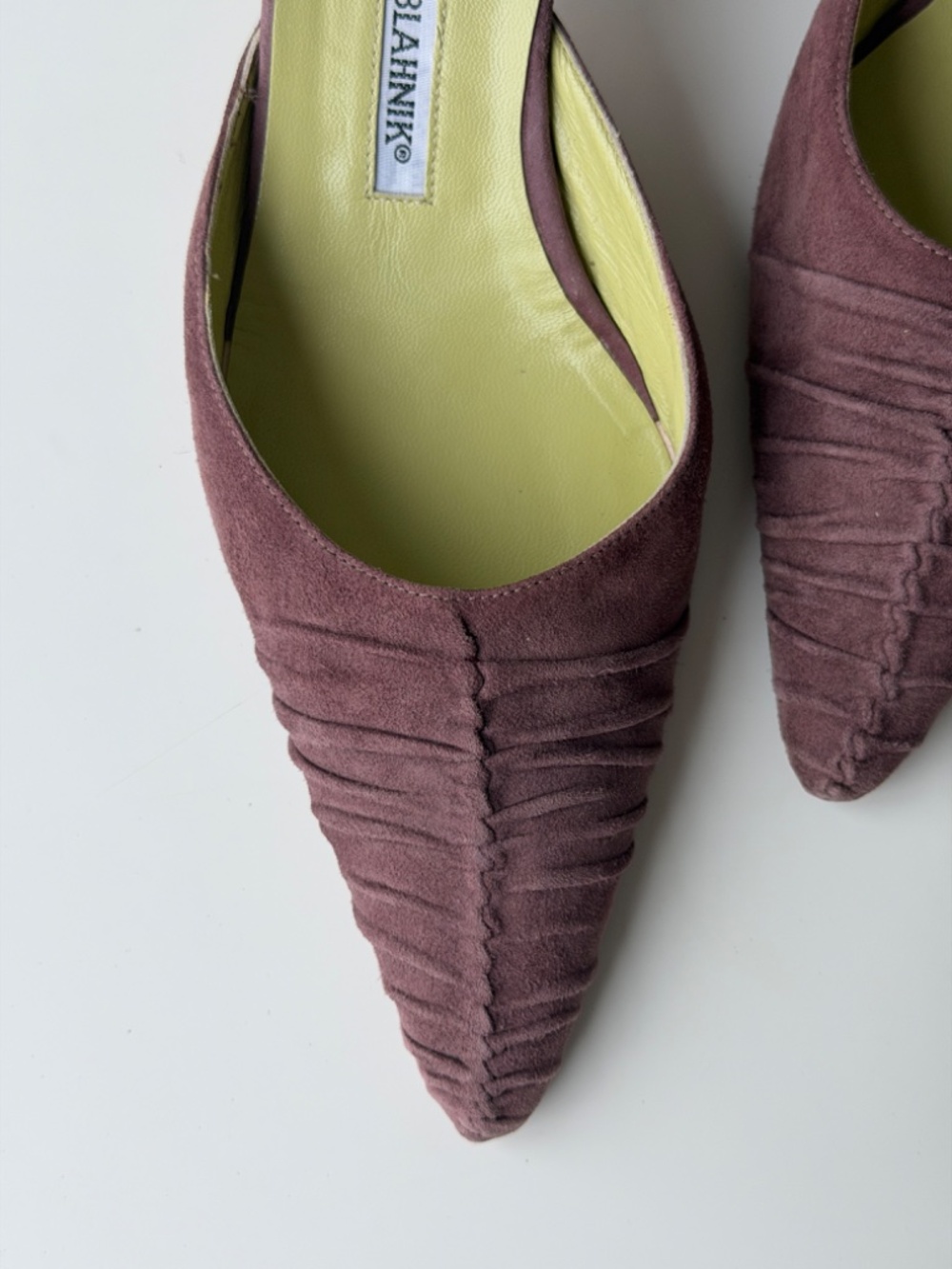 Vintage Manolo Blahnik dusty mauve suede pointed toe mules, IT 40, ~US 9 - Picture 8 of 9